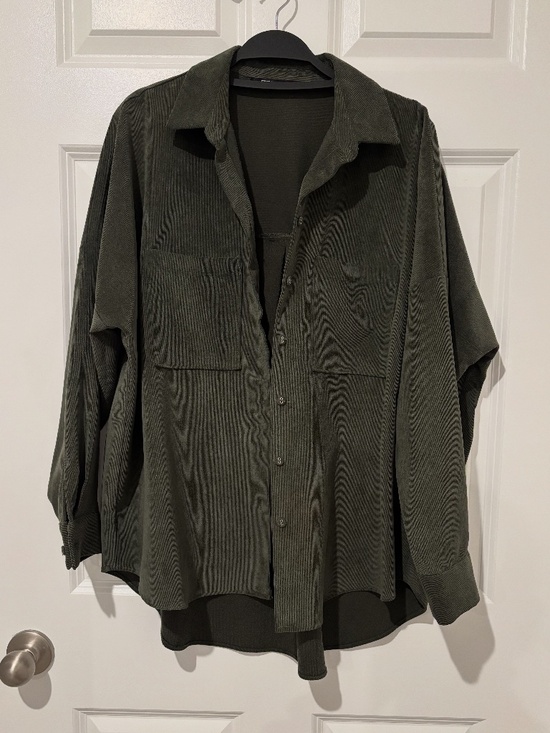 Zara Green Corduroy Shirt with Pockets - Picture 3 of 5